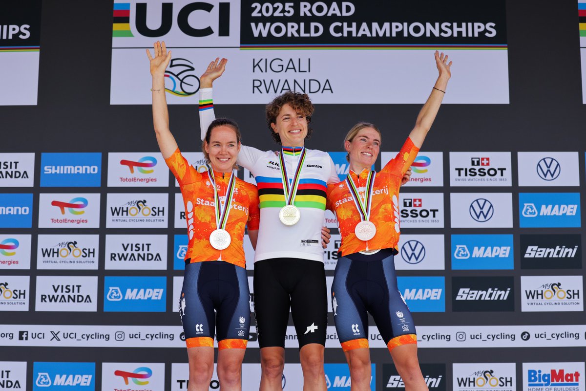 The @Kigali2025@UCI_cycling Road Championships has officially begun in Kigali, 🇷🇼the first ever on Africa soil. Special congs to Anna Van Breggen &amp; Demi Vollering for bringing Dutch NL cycling to Women Elite ITT podium