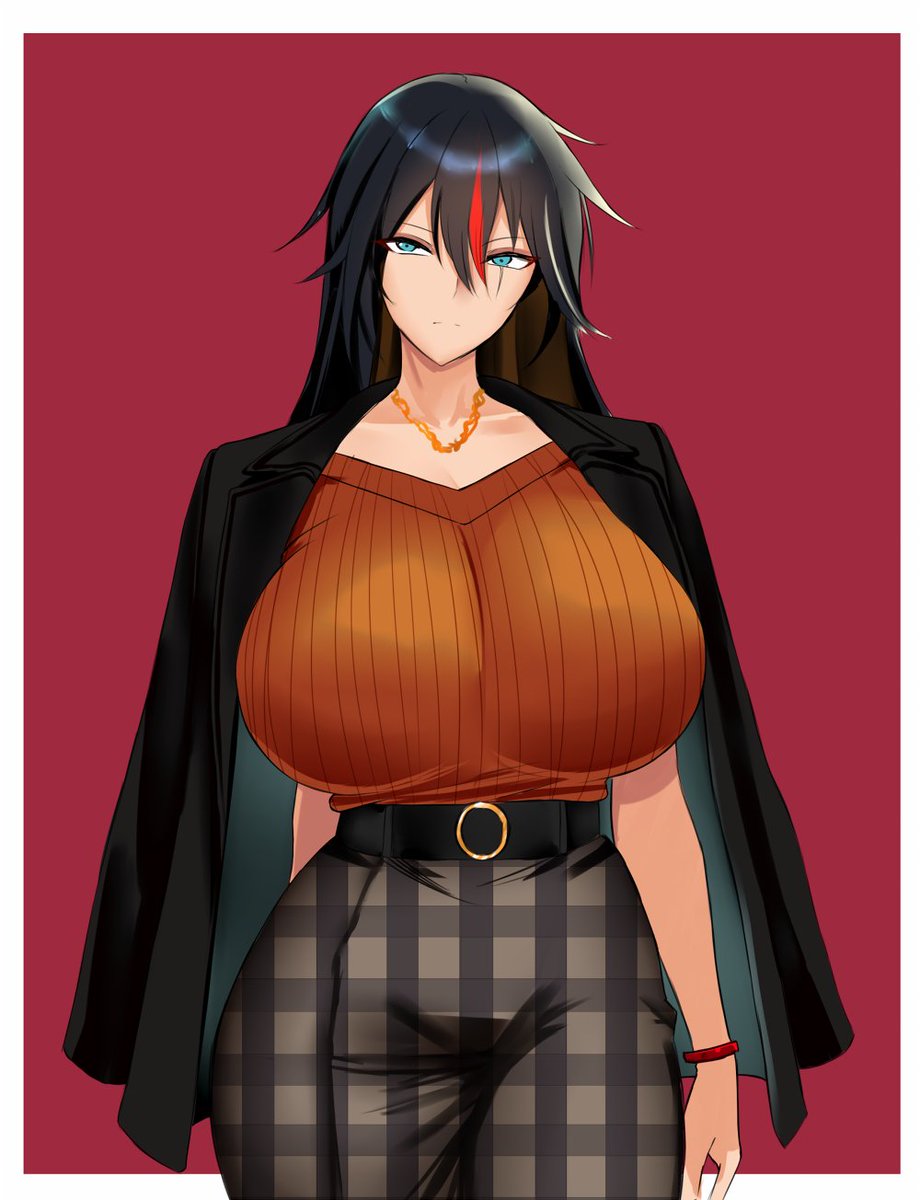 紅灰の秋服コーデ。
髪を下すとまた衣装が違うよね。