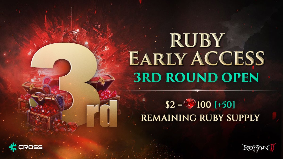 R.O.H.A.N.2 (@cross_rohan2) on Twitter photo 💎 RUBY Early Access 3rd Round EXTENDED!
🔥 Thanks to your support, Rounds 1 & 2 sold out fast!  
That’s why we’re extending the 3rd Round benefits until the end of presale.
⏰ Don’t miss this final chance to grab 100 RUBY + 50 Bonus for only $2.
⏳ Ends on Sep 29, 00:00 (UTC 💎 RUBY Early Access 3rd Round EXTENDED!
🔥 Thanks to your support, Rounds 1 & 2 sold out fast!  
That’s why we’re extending the 3rd Round benefits until the end of presale.
⏰ Don’t miss this final chance to grab 100 RUBY + 50 Bonus for only $2.
⏳ Ends on Sep 29, 00:00 (UTC