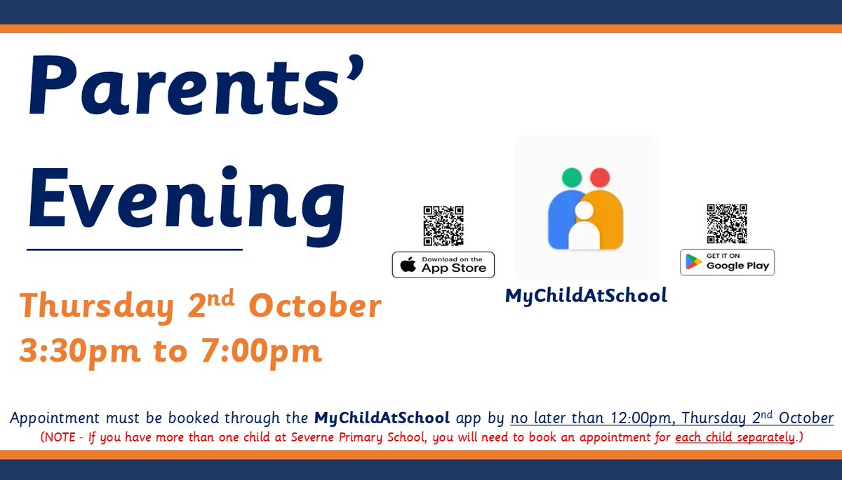Parents' Evening booking has gone live on the MyChildAtSchool app: