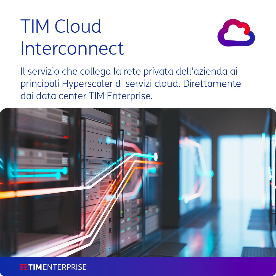 TIM_Enterprise's tweet image. ☁️ Connetti la rete privata della tua azienda ai principali hyperscaler cloud in modo diretto e sicuro senza passare da Internet.

Con il servizio TIM Cloud Interconnect, attraverso i Data Center e le reti ad alta velocità di #TIMEnterprise, la tua azienda ha la garanzia di…