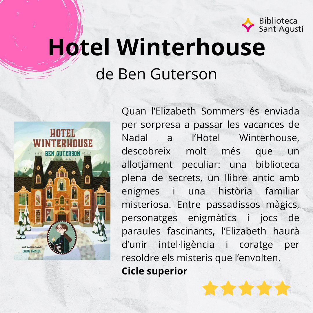 #Recomanaciódeldia “Hotel Winterhouse” de Ben Guterson 👩🔎🏨

#biblioteca #lecturarecomanada #quèfemalesbiblios <a href="/ajlaseu/">Ajuntament de la Seu d'Urgell</a> #culturalaseu <a href="/bibliotequeslle/">Biblioteques Lleida</a> <a href="/bibliotequescat/">Biblioteques</a>