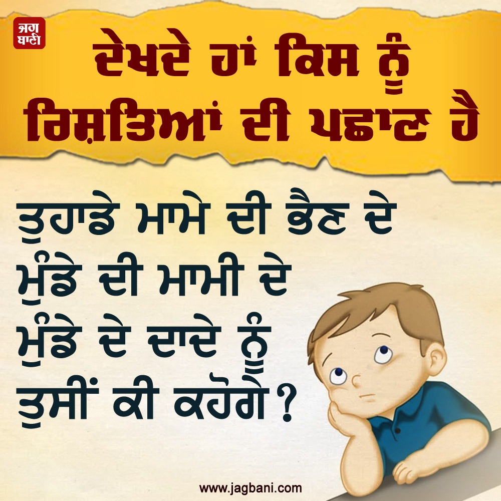 JagbaniOnline's tweet image. ਦੇਖਦੇ ਹਾਂ ਕਿਸ ਨੂੰ ਰਿਸ਼ਤਿਆਂ ਦੀ ਪਛਾਣ ਹੈ
#relation #familyrelation  #guess #jagbani