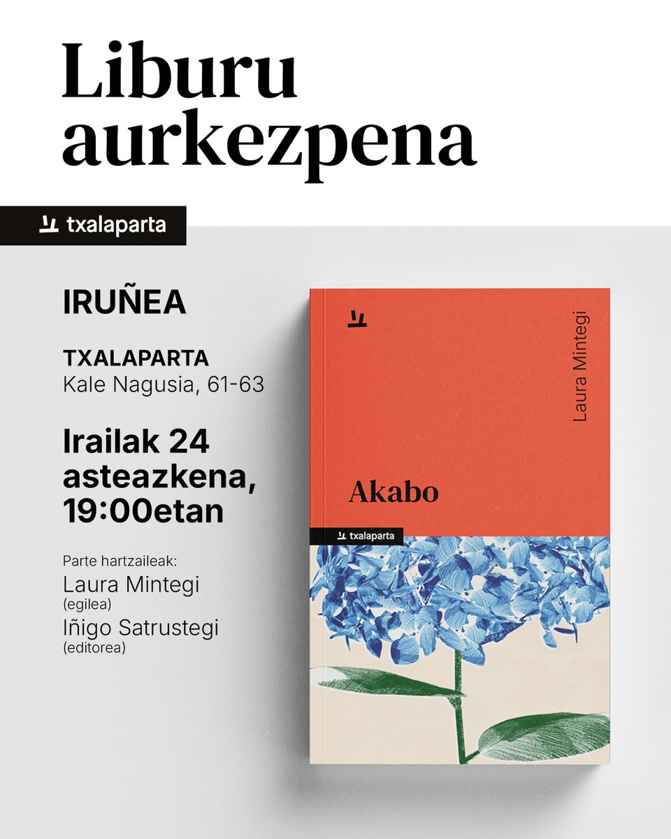 txalapartatik's tweet photo. #Aurkezpena

Etzi aurkeztuko dugu @lauramintegi -ren azkena etxean, @InigoSa editorea solaskide duela. 

https://t.co/2yfNKMxr3U https://t.co/fIPGXYSbfM