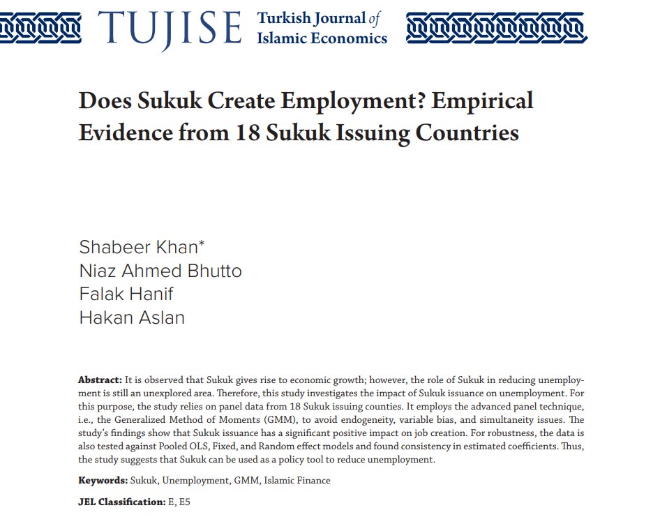 tujise's tweet photo. 🖊️The article entitled "Does Sukuk Create Employment? Empirical Evidence from 18 Sukuk Issuing Countries" by Shabeer Khan, Niaz Ahmed Bhutto, Falak Hanif and @HakanAslan_  published in TUJISE, 12/2.  

Read the full article: https://t.co/mnjNKiUyv4 https://t.co/sgwqOerykY