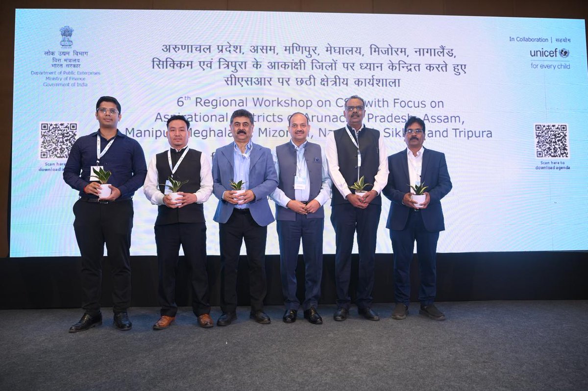 DPE_GoI's tweet image. DPE and @UNICEFIndia organised the 6th #CSR Regional workshop on 19th September, 2025 at Guwahati focusing on the #AspirationalDistricts of Arunachal Pradesh, Assam, Manipur, Meghalaya, Mizoram, Nagaland, Sikkim and Tripura. This workshop brought together more than 110 delegates…