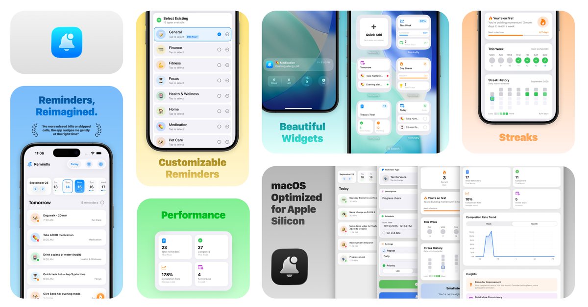 saifcodes's tweet image. Introducing Remindly 🔔
Your new companion for staying organized, motivated, and stress-free.
✅ Smart reminders for tasks & habits
📊 Motivation from streaks & charts
🔔 Widgets & notifications that help
📱 Clean liquid-glass UI you’ll love
#buildinpublic #iosdev #indiedev