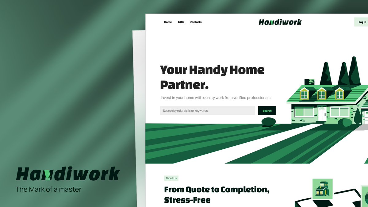 VEEK_0's tweet image. More shots from the Challenge! Handiwork landing page design showing desktop to mobile mockups
#UIChallenge