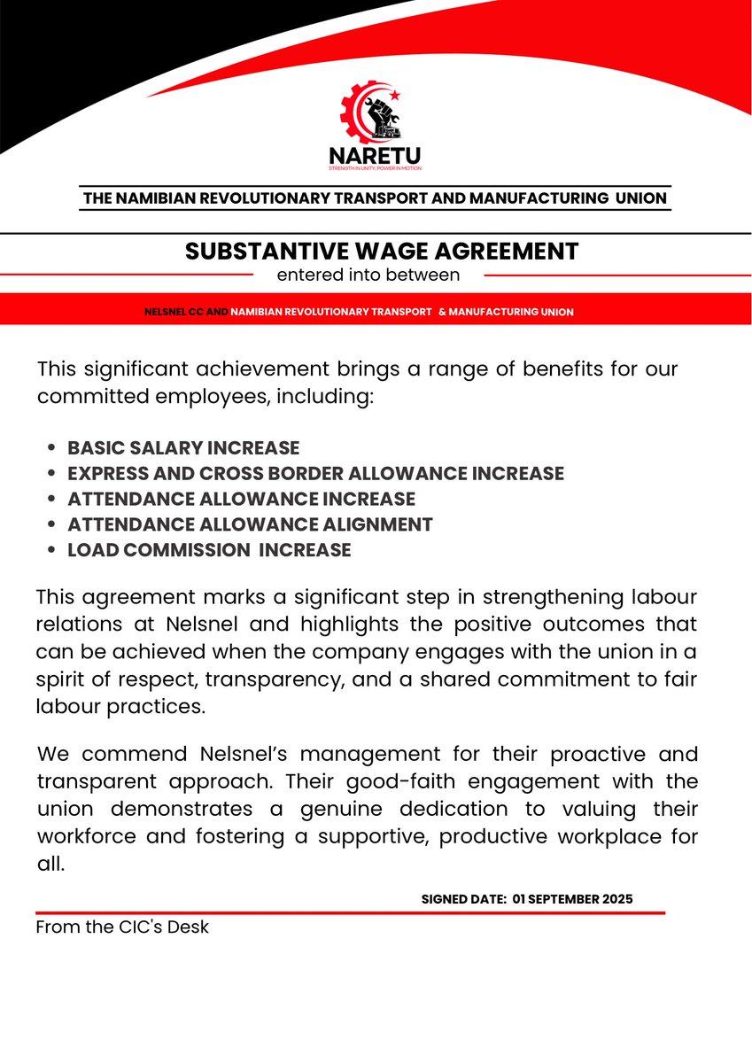 naretu_union21's tweet image. We commend Nelsnel’s management for their proactive and transparent approach. Their good-faith engagement with the union demonstrates a genuine dedication to valuing their workforce and fostering a supportive, productive workplace for all.

#NARETU
#WageAgreement 
#PowerInUnity