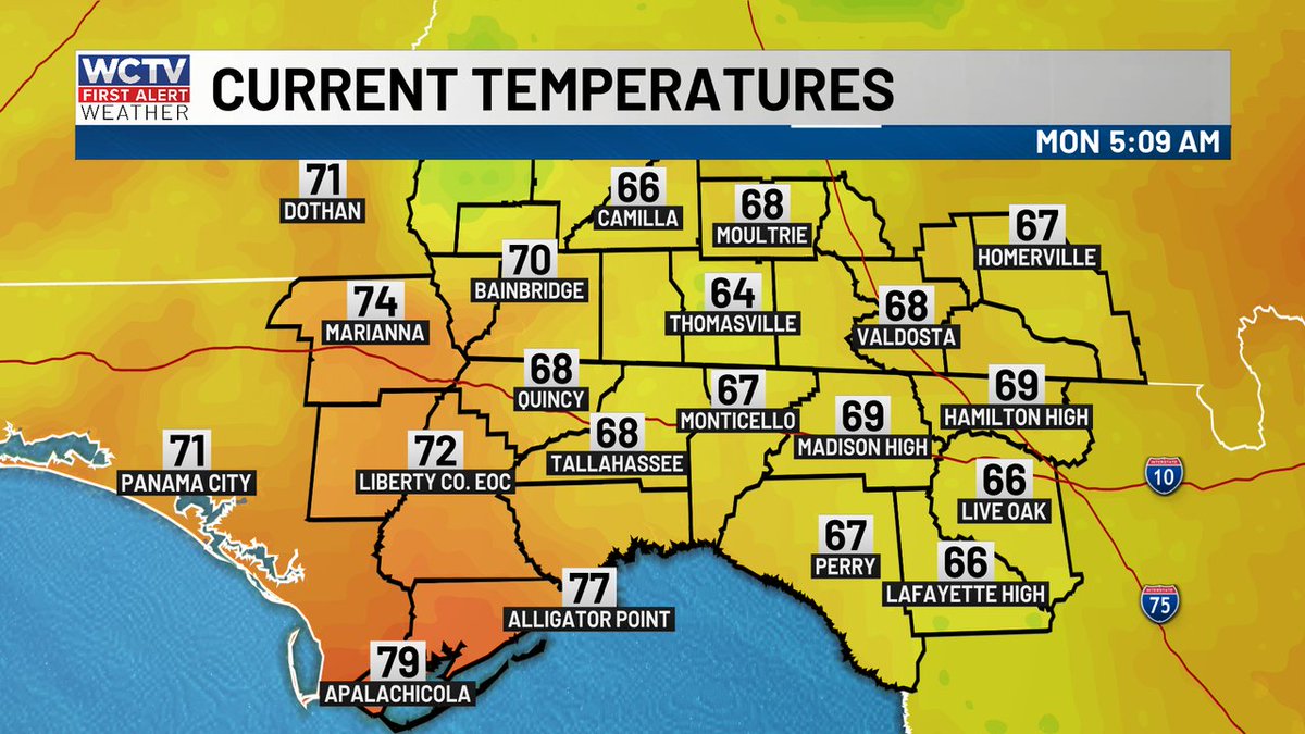 5am Temperatures on our Monday.