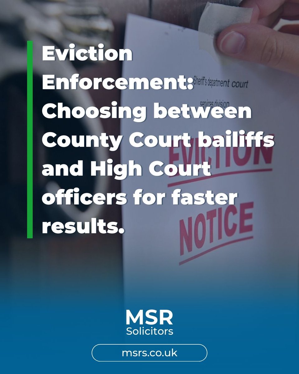 MSRSolicitors's tweet image. 🏠 Possession order granted ≠ eviction complete.
Landlords must choose:
⚖️ County Court Bailiffs = cheaper but slow
⚡ High Court Enforcement Officers = faster but costlier
👉 Our guide explains how to avoid delays and regain your property.
#EvictionLaw #LandlordHelp