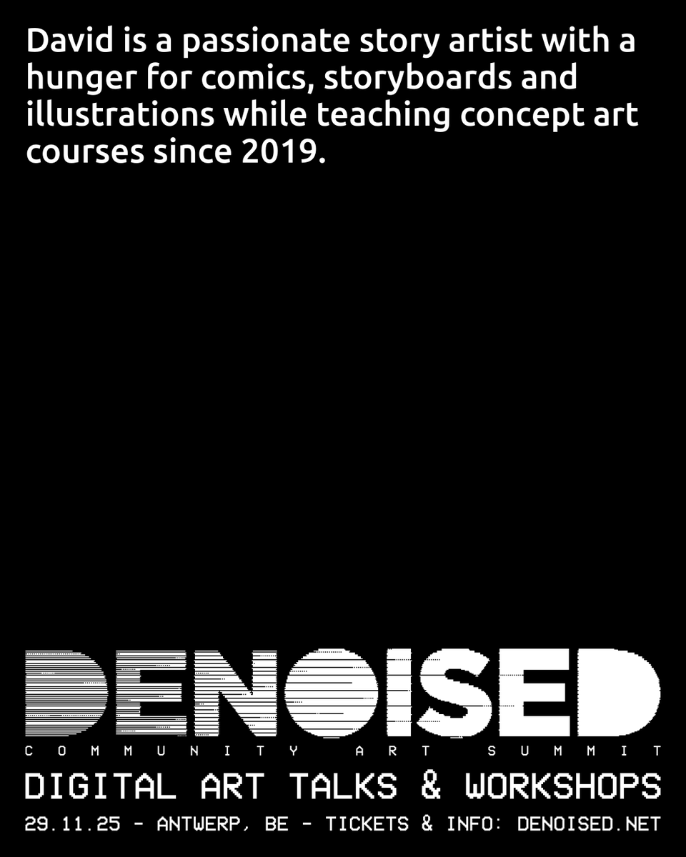 Our next speaker is David Arroyo!  David is a passionate story artist with a hunger for comics, storyboards and illustrations.

Come join the DENOISED conference for it's first edition on November 29!
🎟️ Tickets &amp; Info: denoised.net 🎟️

#DNSD #digital #art #conference