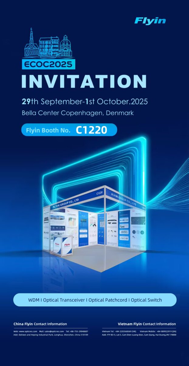 We are excited to announce that Flyin Group will be exhibiting at ECOC 2025 in Copenhagen! 

📅 Date: September 29 - October 1, 2025
📍 Location: Copenhagen, Denmark | Booth: C1220