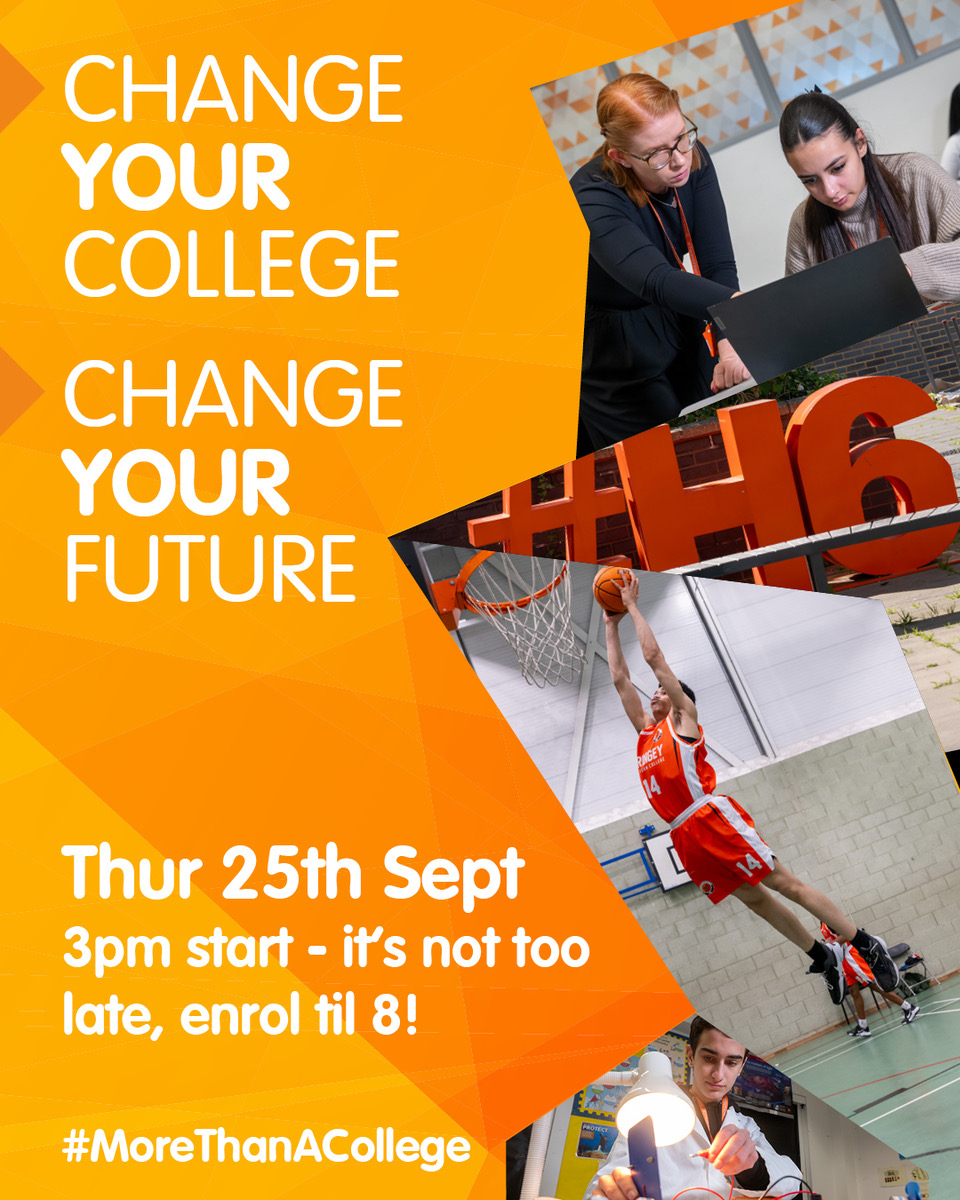 It's not too late to make a change!
Come along to #H6 this Thursday and see how we can shape your future.

#RightPlaceBrightFuture #HaringeySixthForm #LondonStudent #MoreThanACollege