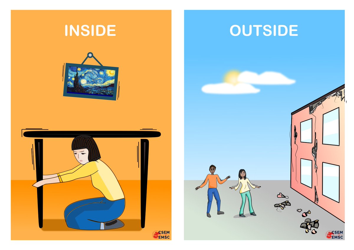 LastQuake's tweet photo. Earthquakes may happen anytime: what to do during the shaking?
🠪 INSIDE: take shelter, keep away from windows.
🠪 OUTSIDE: stay away from anything that might collapse (bridges, roofs, electrical wires). https://t.co/kuDS1UCUp9
