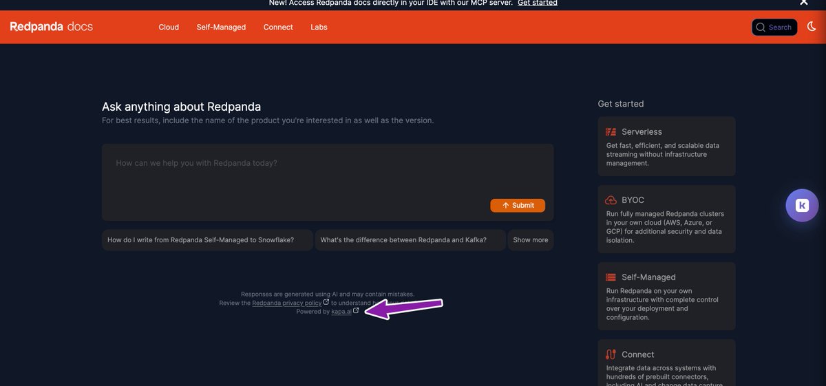 A billion dollar startup completely overhauled their docs experience to be customer-first…and I don’t see anyone talking about it. Here’s my take.

So for those who aren’t aware, Redpanda updated their Docs homepage to just be a chat interface.

You’ve seen similar things from