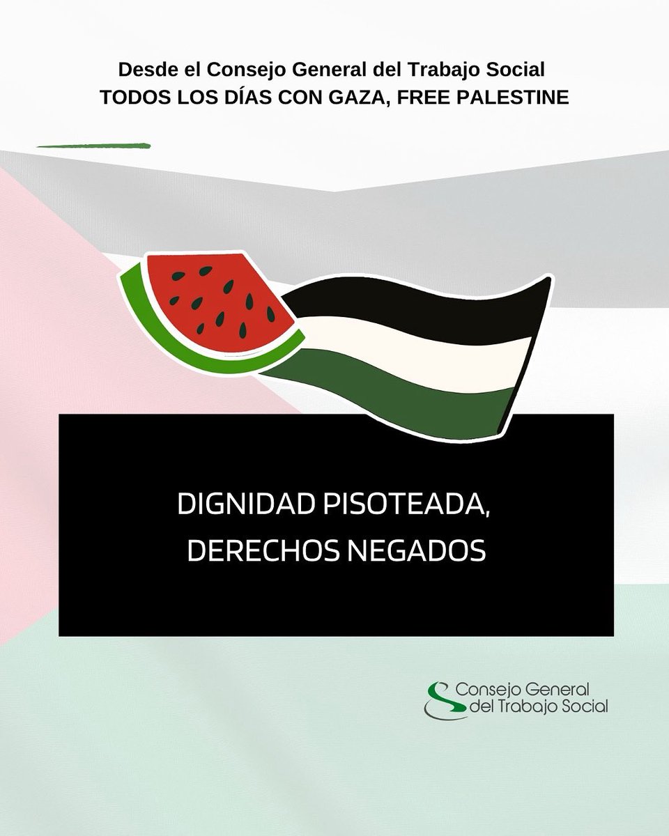✊🌍
Cada día, el pueblo palestino ve vulnerados sus derechos más básicos. Desde el Trabajo Social alzamos la voz contra la injusticia y la violencia que deshumanizan.

Porque donde se niegan los derechos humanos, se niega también la paz.
#Todoslosdiascongaza #TrabajoSocial