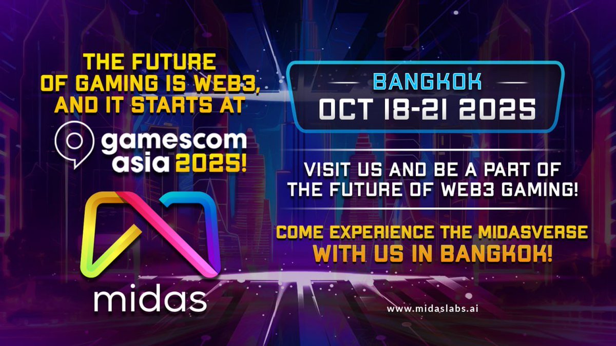 MidasLabs_Games's tweet image. The Future of Gaming is Here!
Level up your gaming experience,

Midas Labs is proud to showcase cutting-edge Web3 titles at Gamescom Asia x Thailand Game Show 2025!

Playtest our upcoming hits: 
Monkey Mayhem &amp;amp; Siege of Titans 

Enter the Midasverse — play, own, earn like never…