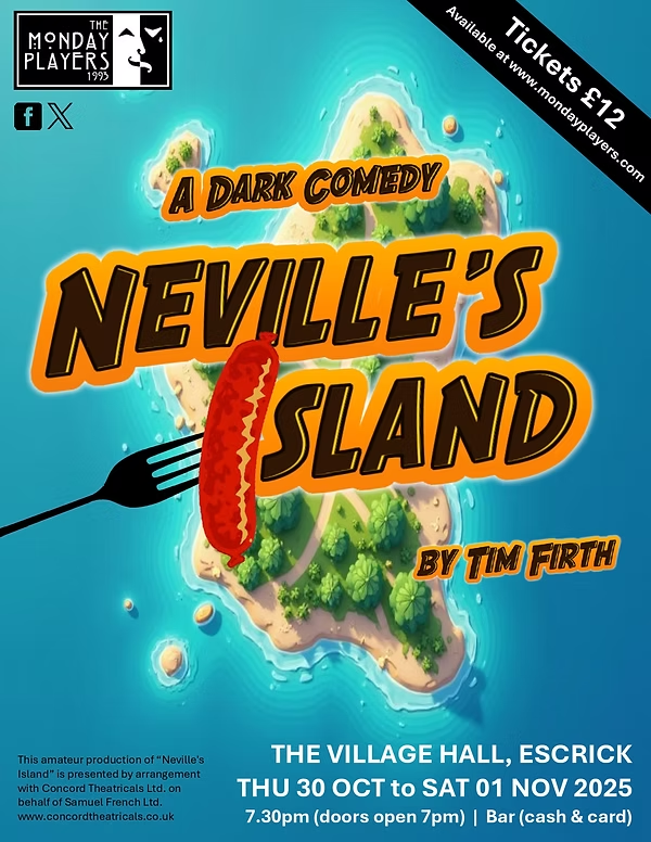 Tickets still on sale for NEVILLE'S ISLAND. Availability:
Thursday: 63
Friday: 19
Saturday: 48
mondayplayers.com