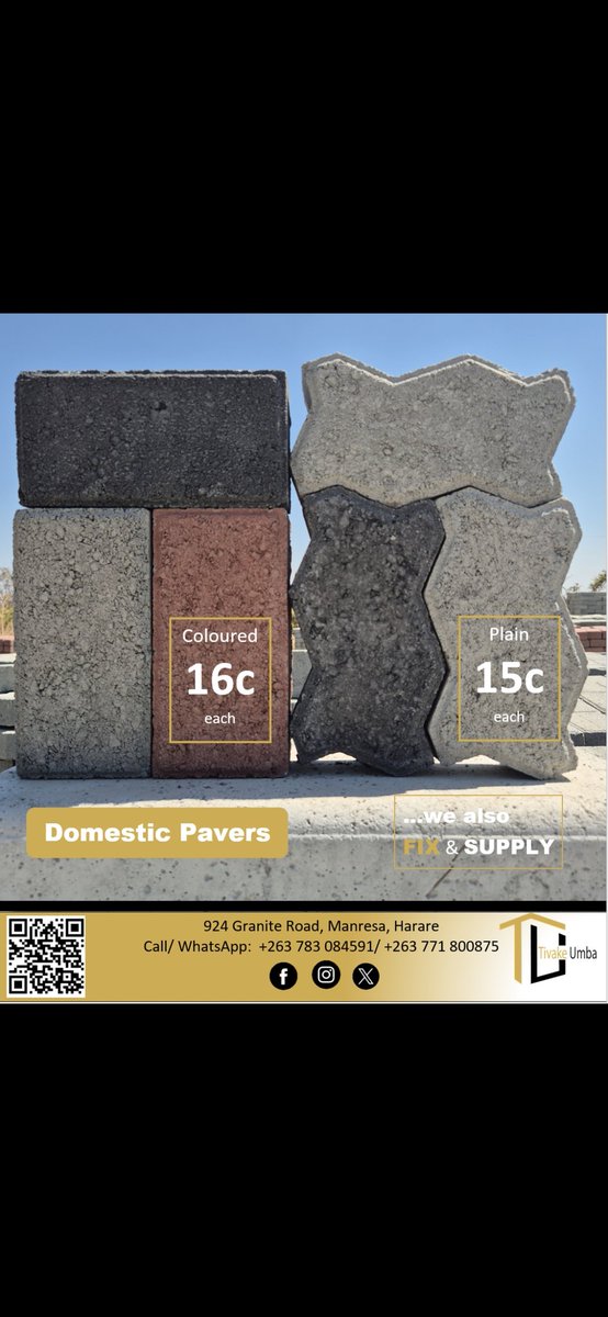 tivakeumba's tweet photo. @Angeles_shines For all you concrete bricks and pavers please get in touch. We are located in Manresa Harare https://t.co/IIG5gzlCwa