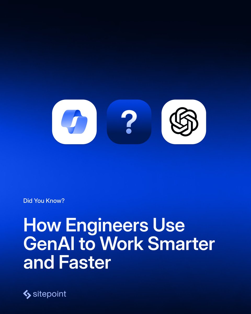 sitepointdotcom's tweet image. 🚀 Engineers use GenAI not to replace jobs but to boost skills.
From debugging to docs & snippets, AI copilots are now essential.
✅ Fundamentals still matter
✅ Results need checking
✅ More time for problem-solving
👉 sitepoint.com/engineers-take…
#AI #DevTools #SitePoint