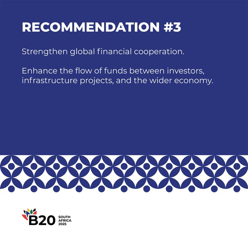"Let's Finance the Infrastructure the World Needs: Led from Africa. Shared with the World"

We're excited to share key recommendations from our <a href="/b20/">B20South Africa</a>  Finance and Infrastructure Task Force #HandoverOfB20Recommendations #B20SouthAfrica 
#LedFromAfrica