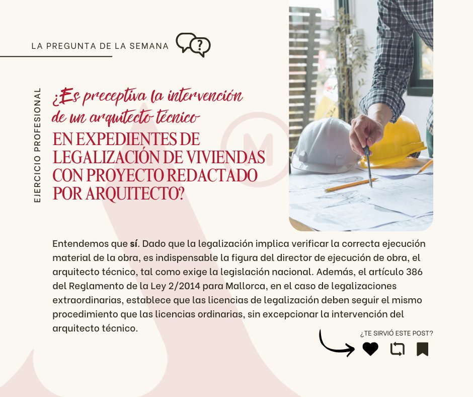 COAATMCA's tweet image. ❓#preguntadelasemana🤔➡️ 
✅¿𝐄𝐬 𝐩𝐫𝐞𝐜𝐞𝐩𝐭𝐢𝐯𝐚 𝐥𝐚 𝐢𝐧𝐭𝐞𝐫𝐯𝐞𝐧𝐜𝐢𝐨́𝐧 𝐝𝐞 𝐚𝐫𝐪𝐮𝐢𝐭𝐞𝐜𝐭𝐨 𝐭𝐞́𝐜𝐧𝐢𝐜𝐨 𝐞𝐧 𝐞𝐱𝐩𝐞𝐝𝐢𝐞𝐧𝐭𝐞𝐬 𝐥𝐞𝐠𝐚𝐥𝐢𝐳𝐚𝐜𝐢𝐨́𝐧 𝐝𝐞 𝐯𝐢𝐯𝐢𝐞𝐧𝐝𝐚𝐬 𝐜𝐨𝐧 𝐩𝐫𝐨𝐲𝐞𝐜𝐭𝐨 𝐫𝐞𝐝𝐚𝐜𝐭𝐚𝐝𝐨 𝐩𝐨𝐫 𝐚𝐫𝐪𝐮𝐢𝐭𝐞𝐜𝐭𝐨?