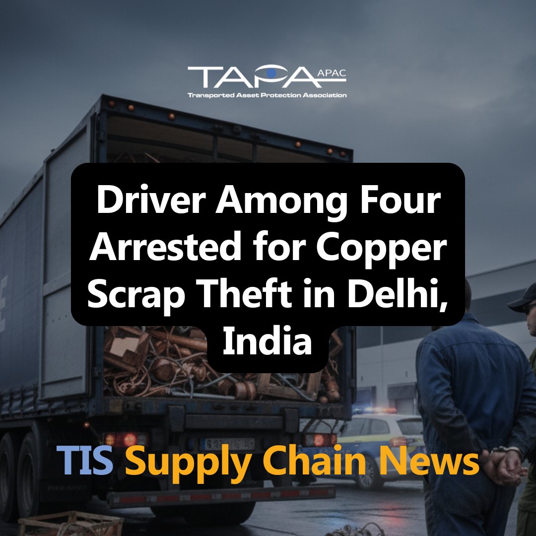 Stay #Informed! This week's TIS #SupplyChain News with Insights from TAPA APAC

• Driver Among Four Arrested for Copper Scrap Theft
• 2 Arrested for Producing Over 2,000 Liters of Counterfeit Vinegar
• Fire Destroys Plastic Recycling Factory

Read here: tapa-apac.glueup.com/organization/9…