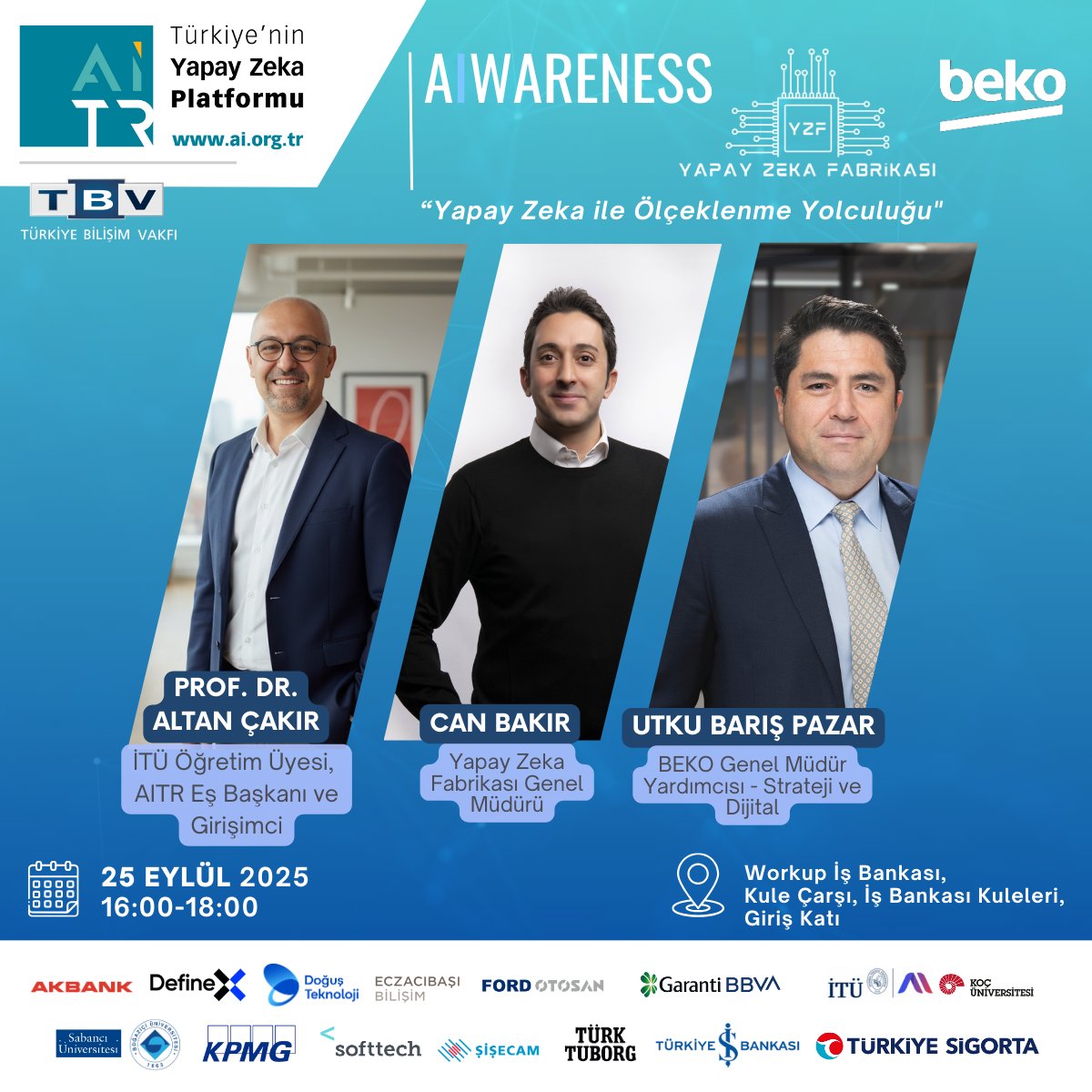 ⭐️AIWARENESS etkinlik serimiz hız kesmeden devam ediyor!

🤖AIWARENESS etkinliğimiz 25 Eylül'de Yapay Zeka Fabrikası ev sahipliğinde gerçekleşecek.

Detaylar ve Kayıt: docs.google.com/forms/d/14Tygu…

<a href="/altan_cakir/">Altan Çakır</a> , <a href="/TRbilisimvakfi/">Türkiye Bilişim Vakfı</a> , <a href="/siliconmadeacad/">Siliconmade Academy</a> , <a href="/B_Noktasi/">Başlangıç Noktası</a>