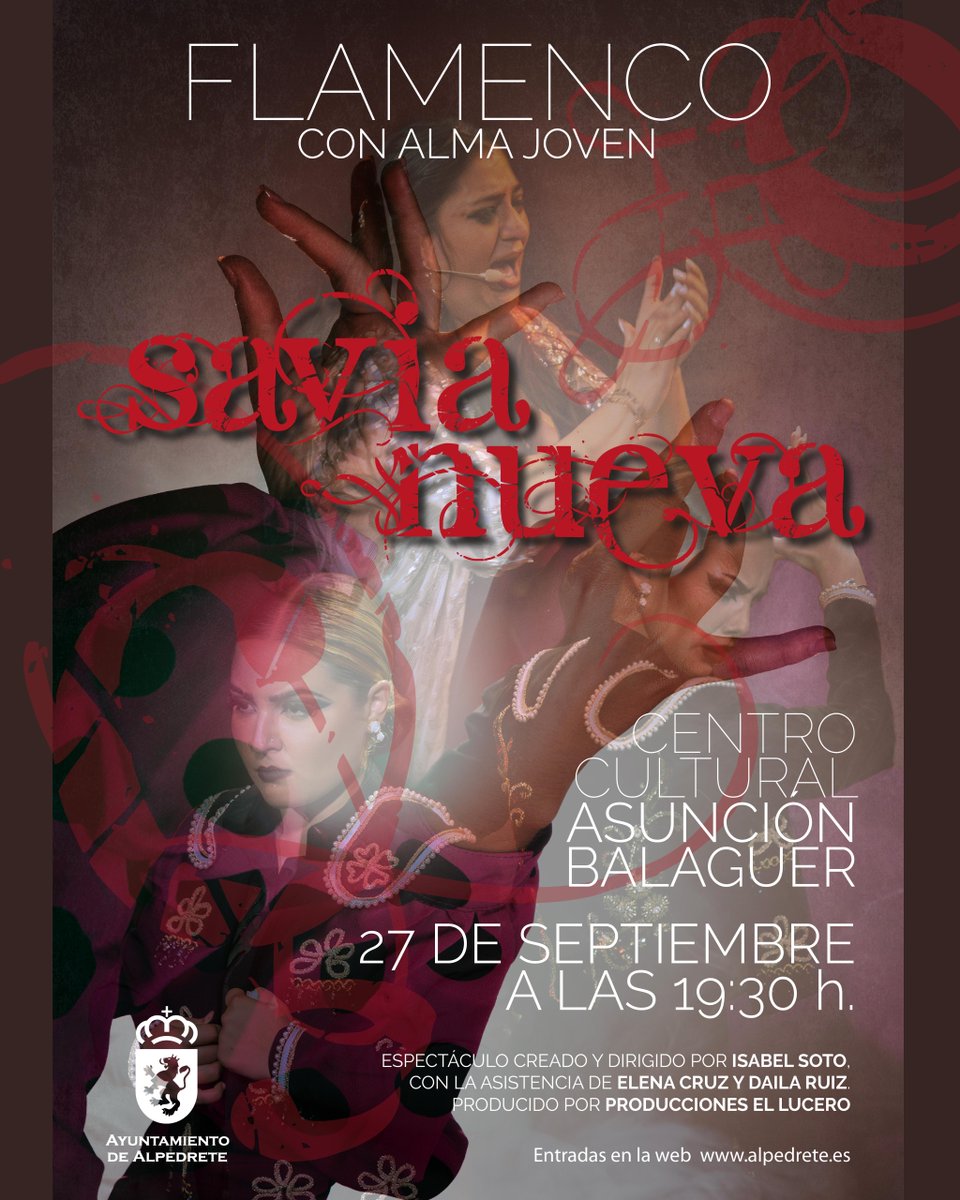 💃Agenda cultural septiembre: Flamenco “Savia Nueva”

Este fin de semana no te pierdas un gran espectáculo de flamenco que aúna la tradición, la fuerza de la juventud, el talento y la emoción. Si te gusta el arte y la música, esta cita es para ti.

Se trata de un espectáculo
