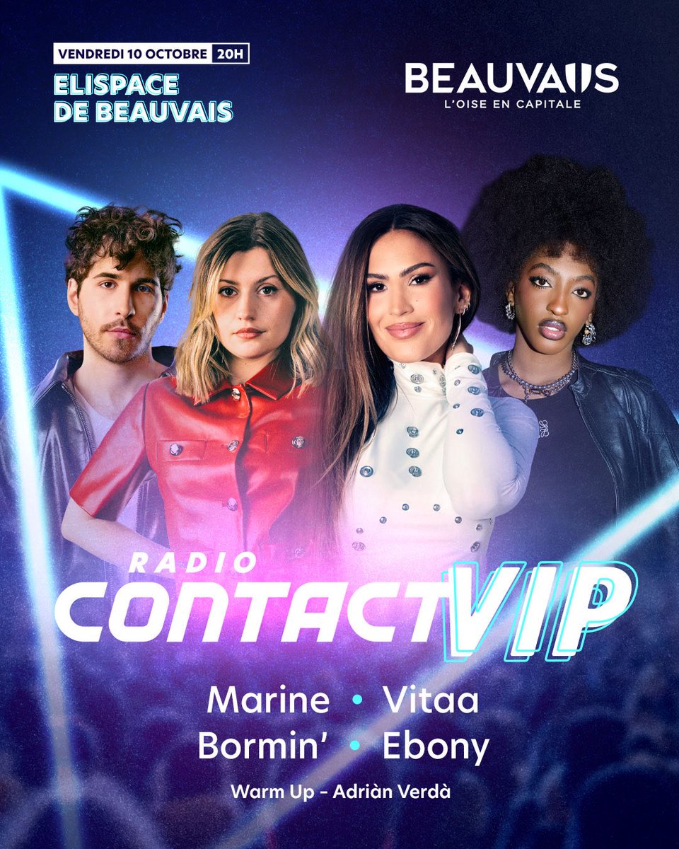 🚨🔥 𝗕𝗲𝗮𝘂𝘃𝗮𝗶𝘀, 𝗽𝗿𝗲́𝗽𝗮𝗿𝗲𝘇-𝘃𝗼𝘂𝘀 𝗮̀ 𝘃𝗶𝘃𝗿𝗲 𝘂𝗻𝗲 𝘀𝗼𝗶𝗿𝗲́𝗲 𝗺𝗮𝗴𝗶𝗾𝘂𝗲 ! Le vendredi 10 octobre, la Ville de Beauvais accueillera un 𝗖𝗼𝗻𝘁𝗮𝗰𝘁 𝗩𝗜𝗣 exceptionnel à l'Elispace 🎶 avec sur scène : Vitaa, Bormin’, Ebony et Marine !