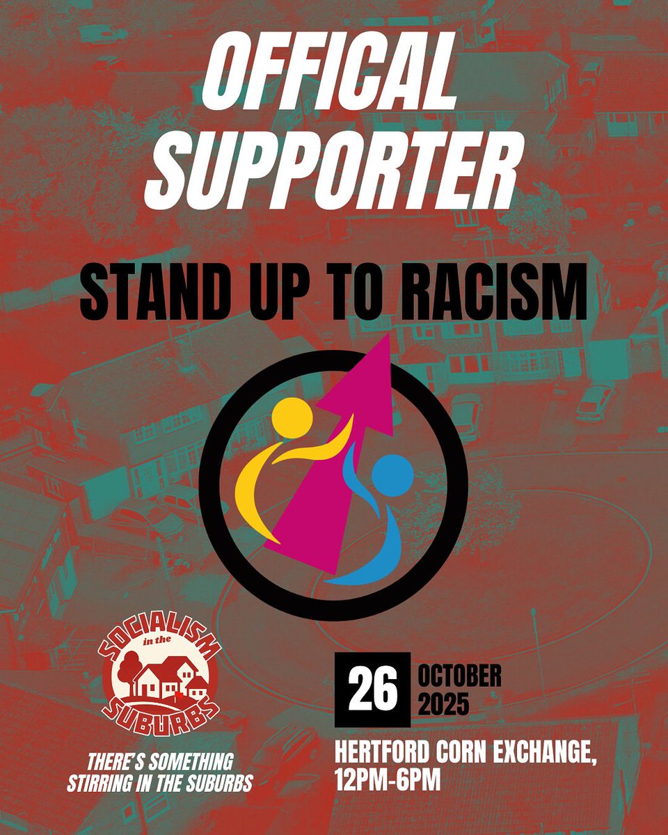 We are excited to announce that <a href="/AntiRacismDay/">Stand Up To Racism</a> are official supporters of our Socialism in the Suburbs event! ✊

For years, they've been vital in the fight against right-wing rhetoric across the UK.

Join us this October. Get your ticket! 

socialisminthesuburbs.eventbrite.co.uk