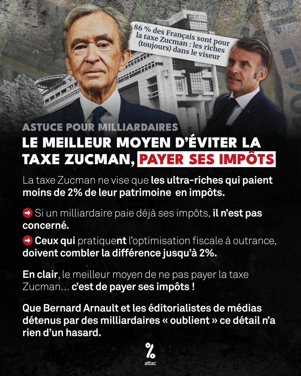 Astuce pour milliardaires | Le meilleur moyen d’éviter la taxe Zucman : payer ses impôts !

Que Bernard Arnault et les éditorialistes souvent employés de médias détenus par ces milliardaires « oublient » ce détail n’a rien d’un hasard.
