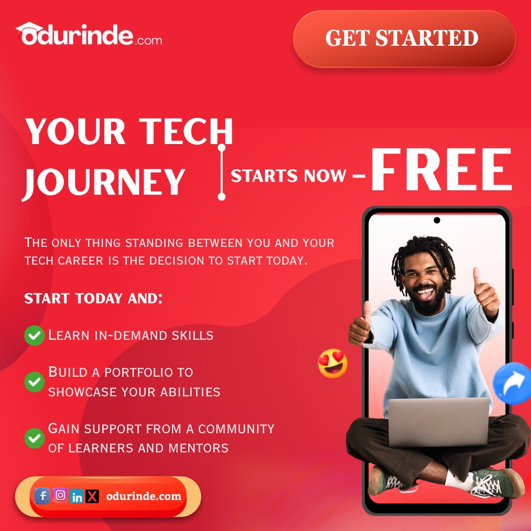 Ada went from NYSC to working remotely for a U.S. startup.
Tunde built a thriving agency from scratch.
Now it’s YOUR turn.

Join our free web development cohort and start building your future today.

 👉 Sign up here: odurinde.com/introduction-t…

 #TechInAfrica #LearnCoding #Odurinde
