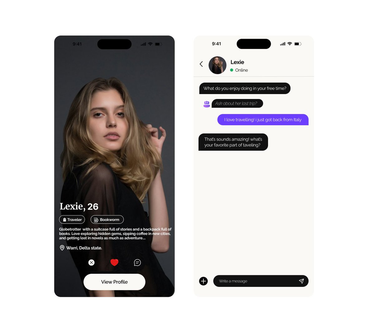 The_Victoriah's tweet photo. Pulled up late to the #DateMyAI challenge but still showed up 😅✨ My design keeps it simple & smart, AI now matches you with partners that actually vibe with your likes. 💕🤖"
P.s: I'm a newbie so your feedbacks are welcomed.. thank youuuu! https://t.co/EsQL04AJbk