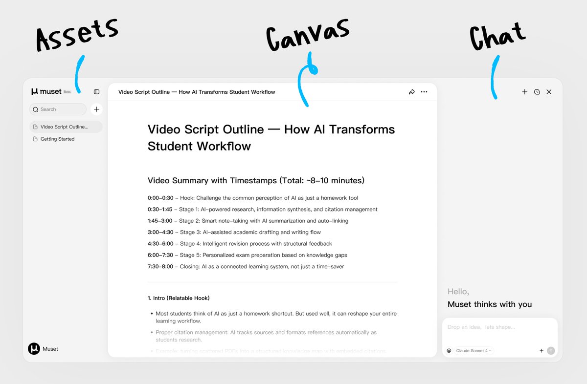 muset_ai's tweet image. Ready, set, go...

Type an idea in the chat → Watch it transform on the canvas into a directly publishable piece.

That&apos;s the Muset difference. From thought to final draft in one seamless flow.

#nonstopwriting #creativetool #muset