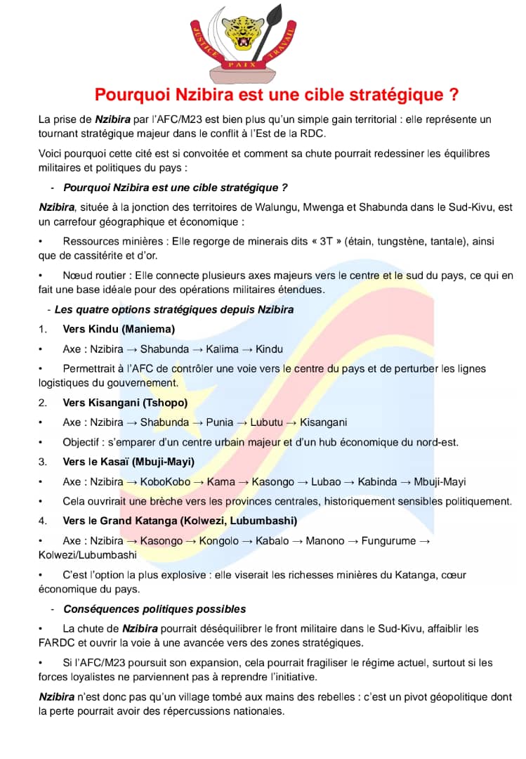RDC_Times's tweet image. Pourquoi NZIBIRA est une cible stratégique pour l&apos;AFC/M23 ?
NZIBIRA est un carrefour géographique et économique vers :

* KINDU (Maniema)
* KISANGANI (Grande Province Orientale)
* MBUJI MAYI (Grand Kasaï)
* LUBUMBASHI KOLWEZI(Grand Katanga).

NZIBIRA risque de changer la donne.