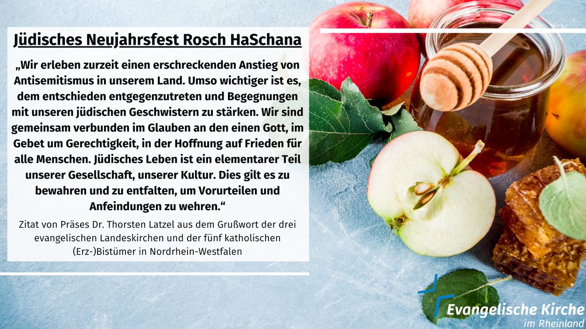 Die fünf ka­tho­lischen (Erz-)Bis­tümer und die drei evan­ge­lischen Lan­des­kir­chen in #NRW senden auch in die­sem Jahr ein ge­mein­sames Gruß­wort  an die jü­dischen Ge­meinden zum Neu­jahrs­fest Rosch HaSchana: presse.ekir.de/presse/2025/09… #roschhaschana #RoshHashanah