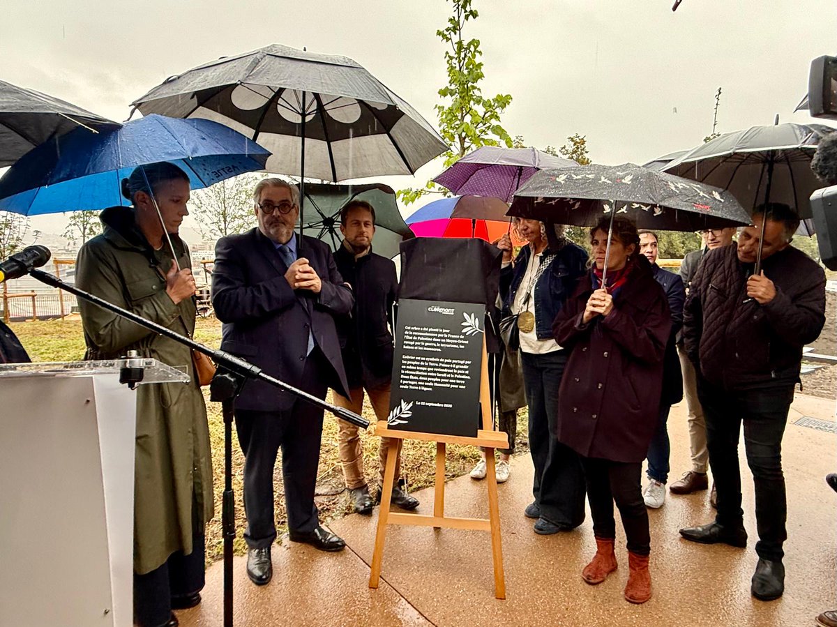 Aujourd'hui, la France reconnaît l'État de Palestine à l'ONU. Une position pour une solution politique à deux États. 
#ClermontFerrand salue ce geste et, loin des outrances et des extrémismes, choisit de planter un olivier symbole de paix. Déclaration officielle  ⬇