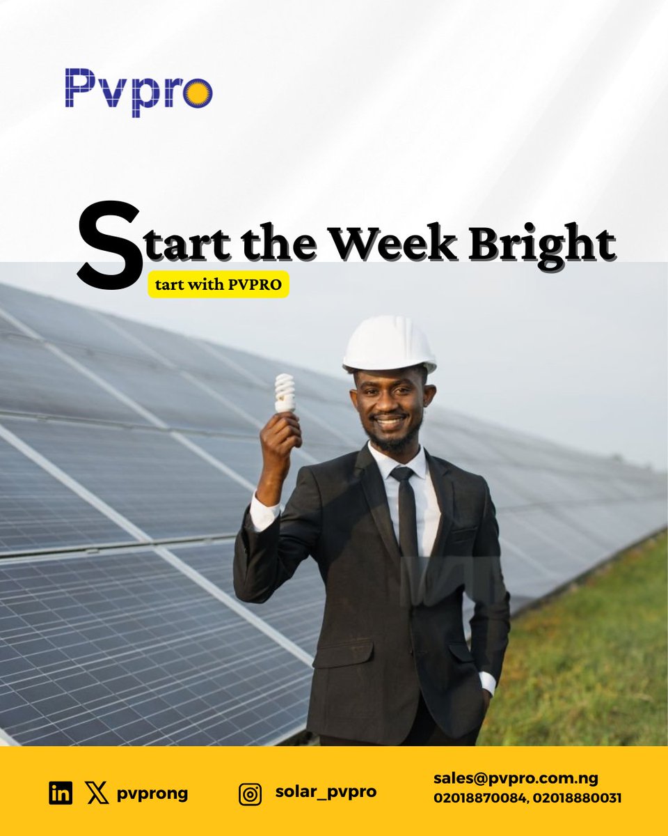 pvprocomng's tweet photo. That Monday spark you need isn’t just motivation — it’s reliable energy.
Stay focused. Stay productive. Shine brighter with PVPRO Solar.
#PVPRO #MondayMotivation #GoSolar #StayPowered #deprem We Are Finished Ansu Fati Funke Akindele https://t.co/RxoVt8OSwn