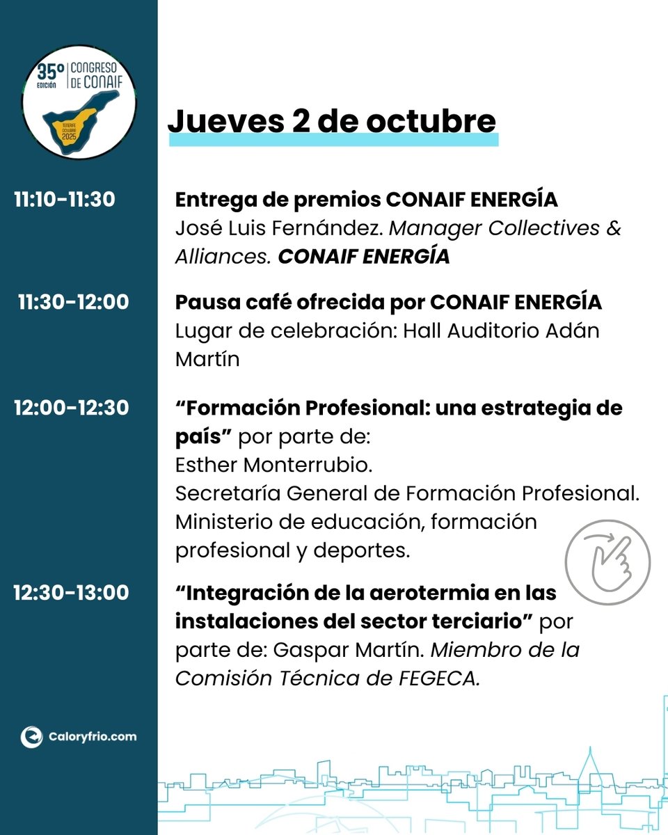 La 35ª edición del <a href="/congresoconaif/">congresoconaif</a> reunirá a más de 400 profesionales relacionados con las instalaciones y acogerá a una veintena de ponentes.

¿Quieres conocer el programa al completo? Te lo mostramos en nuestra web:
🗞️caloryfrio.com/9u93
