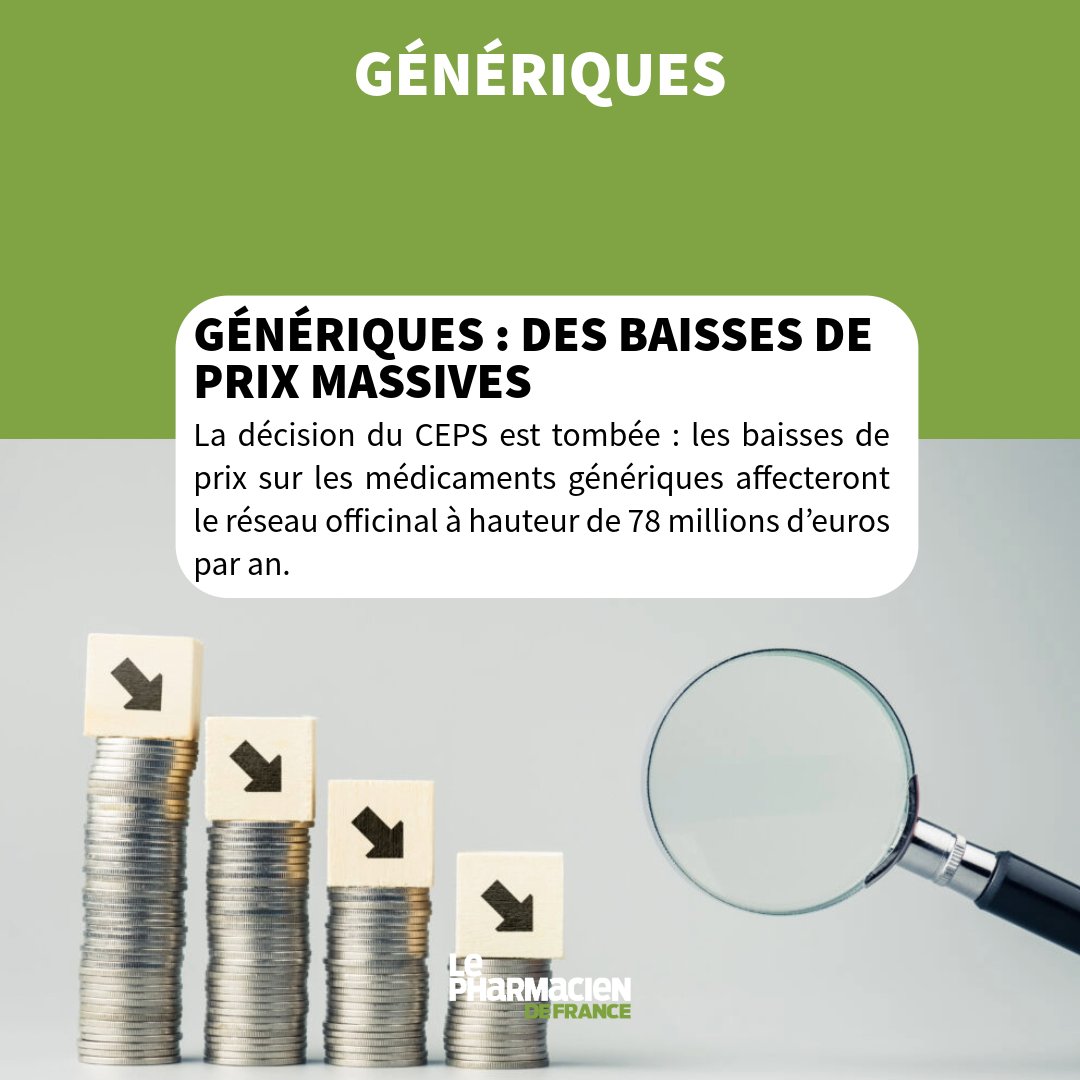 Dès le 1er octobre, les baisses de prix des génériques feront perdre 167 millions d’euros aux pharmacies, une décision jugée inacceptable par la <a href="/fspfsyndicat/">FSPF</a>