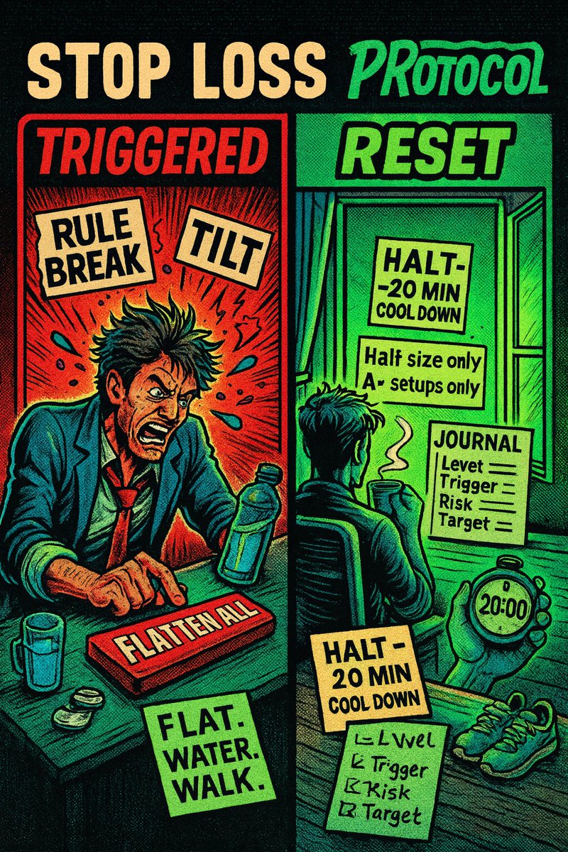 manny_trends's tweet image. 🧠 S.L.P. (Stop Loss Protocol) 📌 after a hard loss - broken rule etc. When emotions spike we cannot assess objectively.
✅ Flatten
⏳ 20 min away from screens
📝 Journal
📏 Return at half size, A setups only - or come back tomorrow for a New Day, Fresh Start!!!
If S.L.P.…