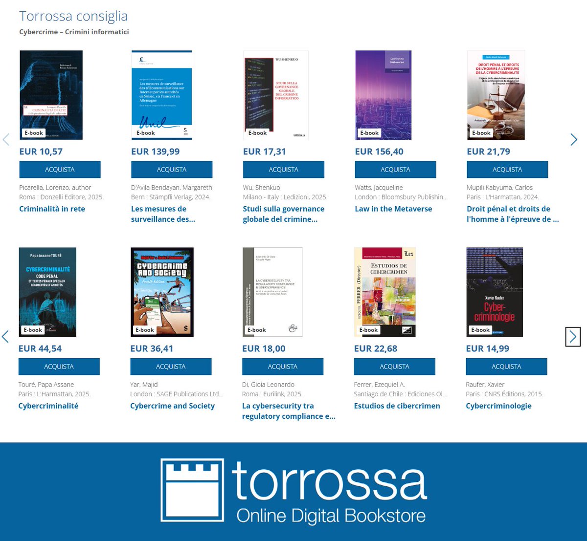 #CyberSecurity #cybercriminals 
"Digital crime has evolved from isolated incidents to a sophisticated underground economy reaching into every aspect of society and affecting everyone."
Have look at our new selection of studies on Cybercrime! 👉torrossa.com