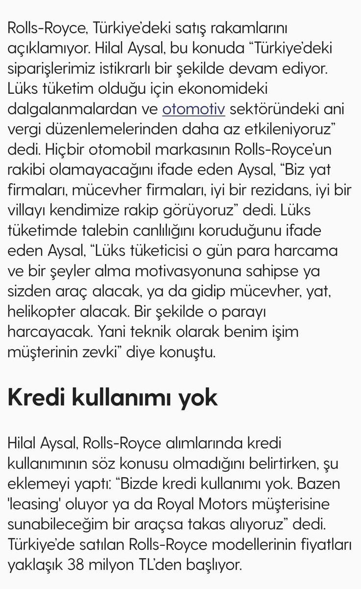 Rolls-Royce talebinde dünya lideriyiz.

Tiko para. Kredi kullanımı yok.🙂

Hukukun üstün olduğu normal bir ülkede; vergi adaletinden, gelir eşitsizliğine kadar bu haber normalde çok ses getirir.