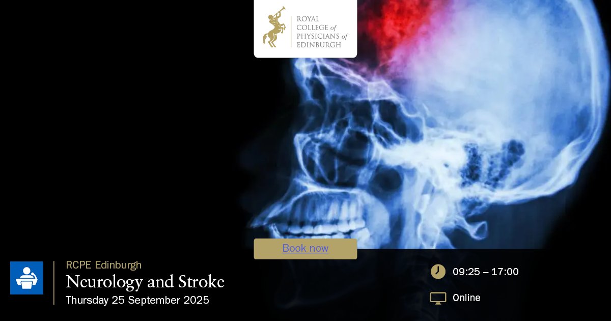 There’s still time to book our one-day online symposium Neurology &amp; Stroke.  A must for anyone working at the front door of the hospital with neurological or stroke presentations.
More info: rcpe.ac.uk/events/neurolo… #rcpeNS25