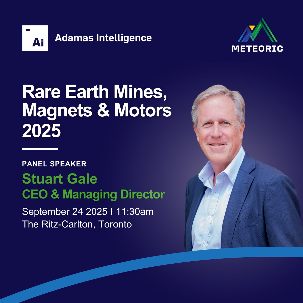 Our MD &amp; CEO Stuart Gale will speak on the South American Developers panel at the <a href="/AdamasIntel/">Adamas Intelligence</a> Rare Earth Mines, Magnets &amp; Motors Conference in Toronto on Sept 24 (11:30am).

$MEI #MeteoricResources