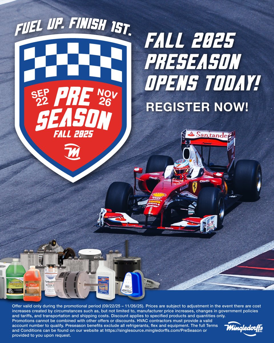 Today is the first day of fall which means...
It's time to start your engines! Our Fall PreSeason is live! 🏁

Fuel up and pull ahead by stocking up on parts and supplies while you earn rewards all season long. Our Fall PreSeason lasts from September 22 – Nov 26, 2025.  Register