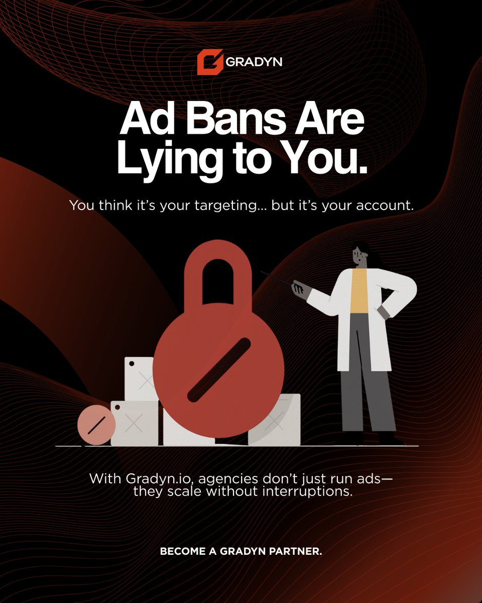 Ad bans are lying to you.
They tell you it’s targeting.
They tell you it’s strategy.

But agencies know the truth:
Accounts break. Infra fails. Clients leave.

Gradyn is built for agencies that can’t afford downtime.