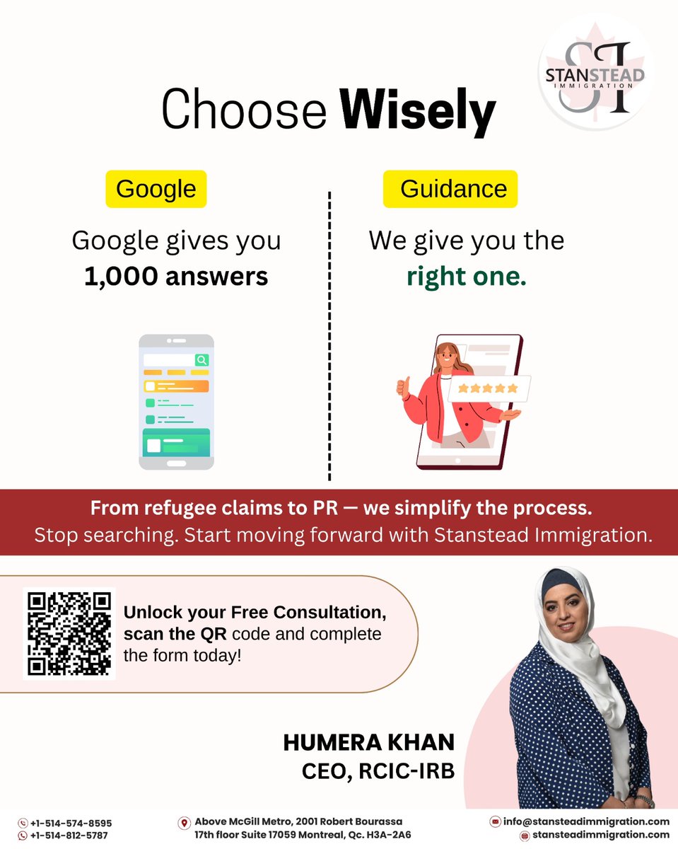 stansteadimm's tweet image. Choose expert guidance over confusion! Stanstead Immigration helps you move from refugee claims to PR with the right advice. 
#CanadaImmigration #ImmigrationConsultant #PRProcess #MoveToCanada #CanadianDream #VisaConsultant #ImmigrationMadeEasy #StansteadImmigration
